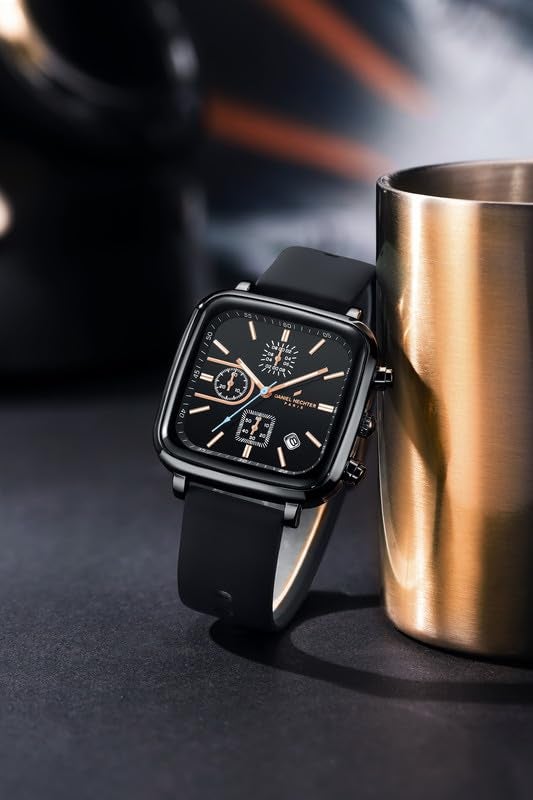 Daniel Hechter Paris Belleville Collection Modern Multi Functional Watch for Men with Square Dial and Silicon Band-DHM1002 - Image 3