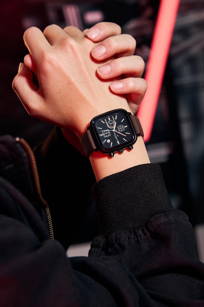 Daniel Hechter Paris Belleville Collection Modern Multi Functional Watch for Men with Square Dial and Silicon Band-DHM1002 - Image 2