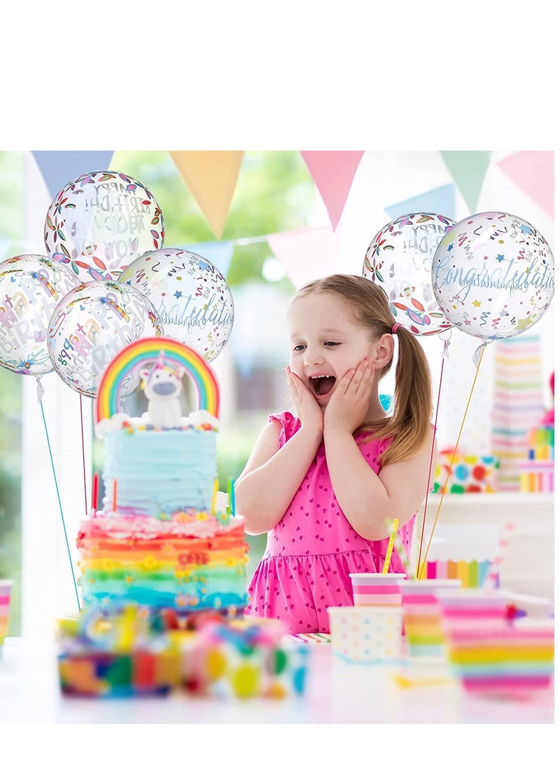 SOLARAE Balloons Colorful 4D, Happy Birthday Transparent Bobo Clear Round for Party Wedding Decoration Baby Kids Shower, 20 Inches 12 Pieces - Image 2
