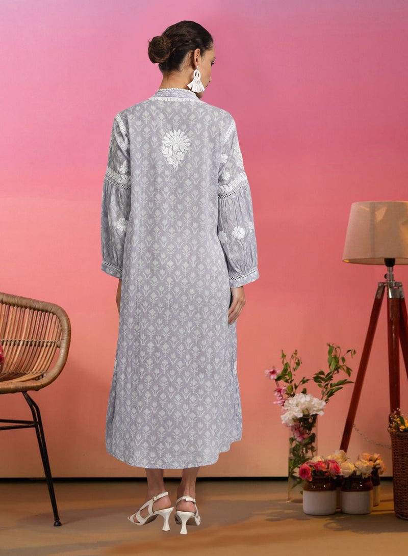 الايا جلابية مطبوعة من قطن الململ المطرز يدويًا بشيكانكاري - Image 2