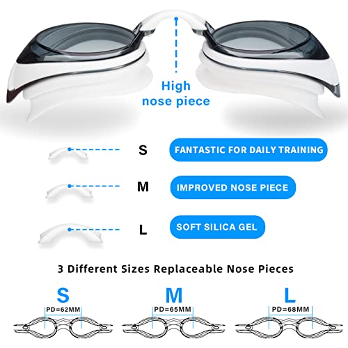 Seago Shortsighted Swimming Goggles Nearsighted Swim Goggles Anti Fog UV Protection Fit for Adult Men Women Youth Junior, No Leaking Clear Vision Pool Swim Glasses Tinted Flat Lens with 3 Nose Pieces - Image 2