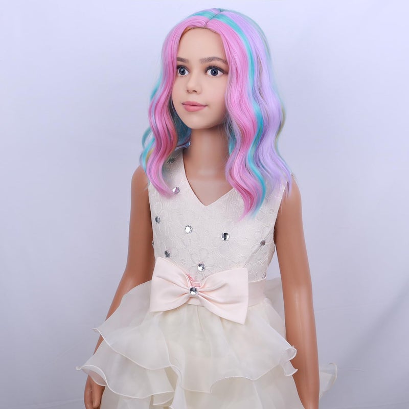PATTNIUM Kids Child Rainbow Wig Short Wavy Colorful Wig Multicolor Wigs Girls Synthetic Cosplay Halloween Party Costume Wigs - Image 5