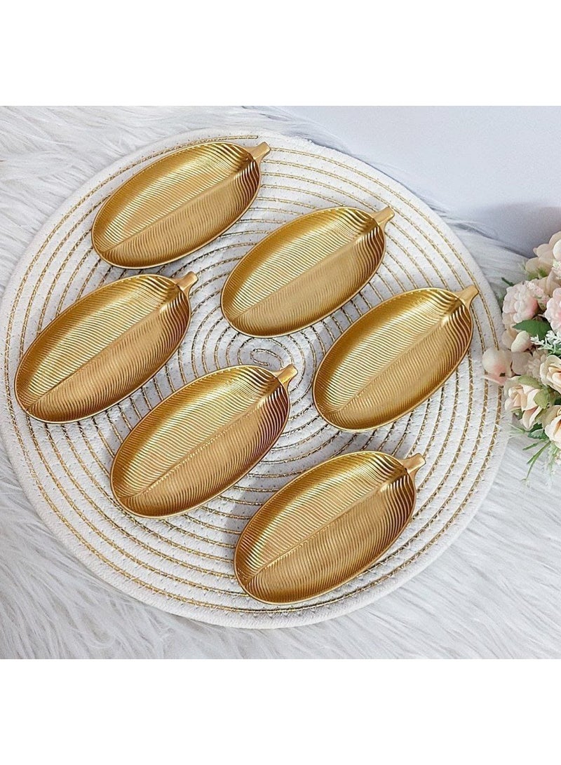 طقم من 6 أطباق تقديم بلاستيكية بتصميم أوراق شجر ذهبية - Image 4