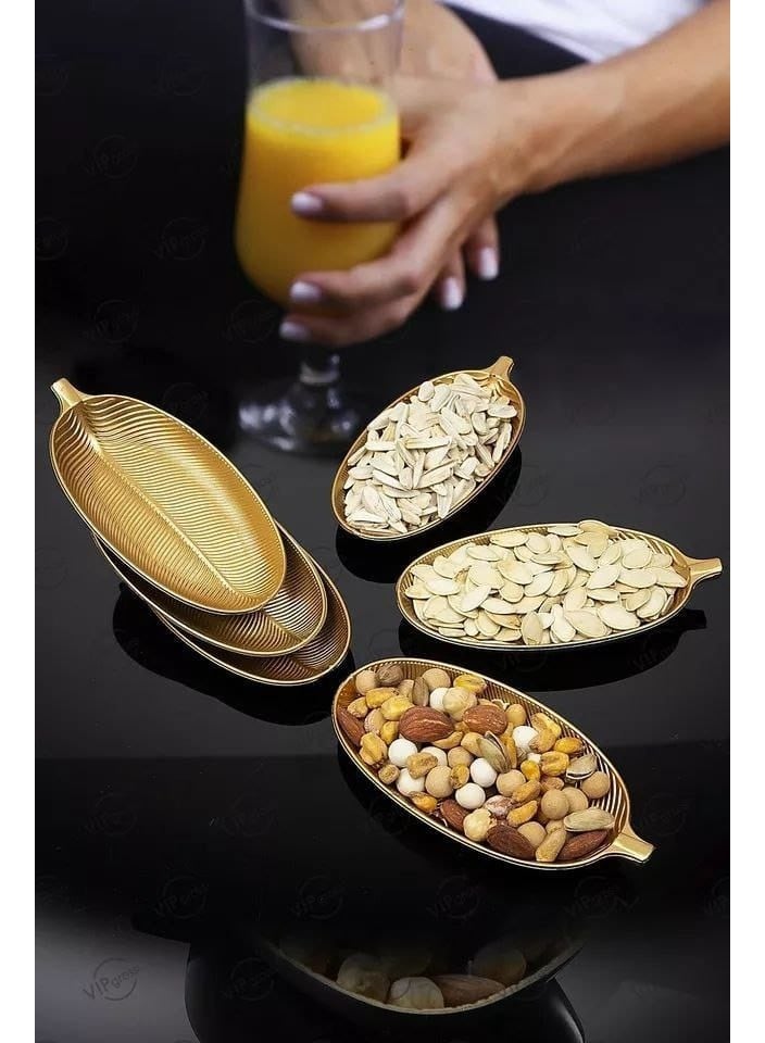 طقم من 6 أطباق تقديم بلاستيكية بتصميم أوراق شجر ذهبية - Image 2