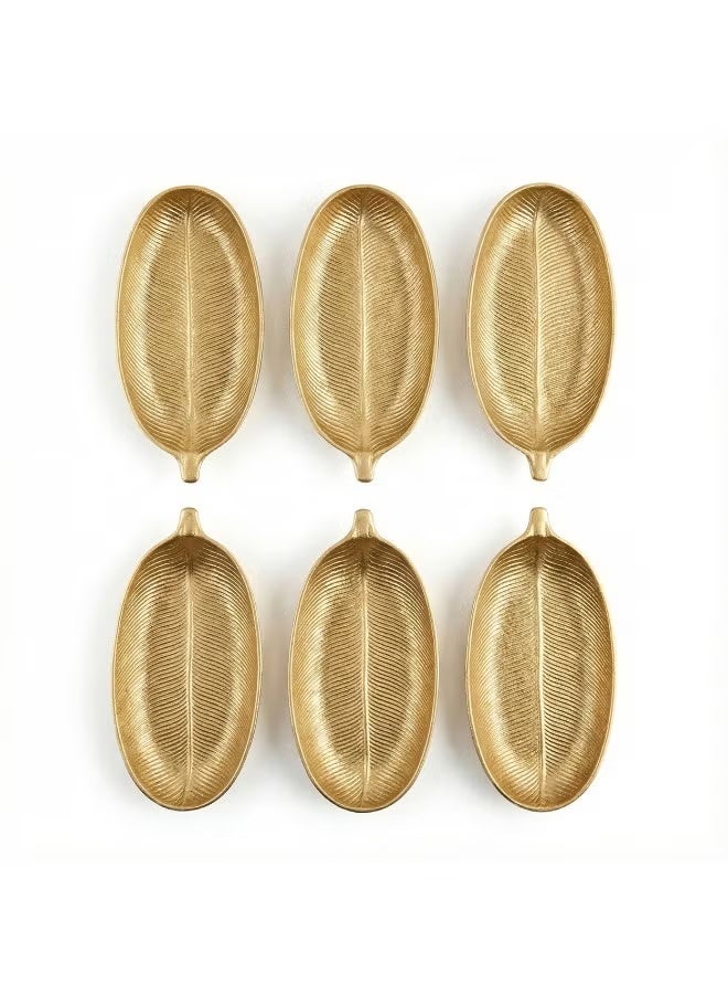 طقم من 6 أطباق تقديم بلاستيكية بتصميم أوراق شجر ذهبية - Image 3