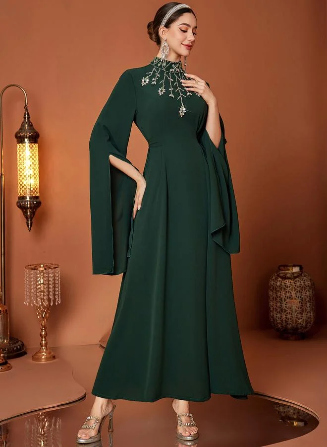 Take Two Take Two Embellished High Neck Cape Sleeve Maxi Dress
