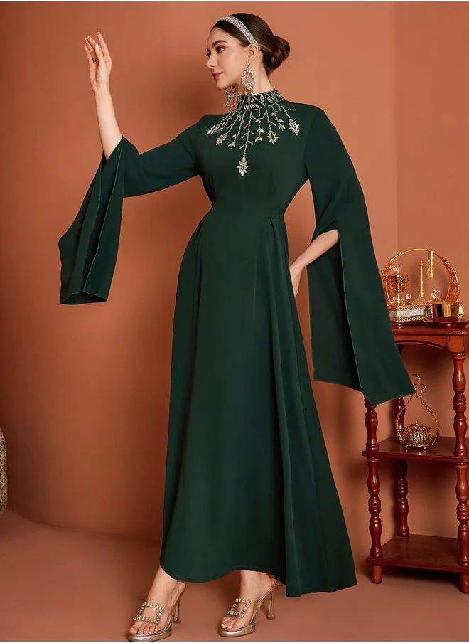 Take Two Take Two Embellished High Neck Cape Sleeve Maxi Dress