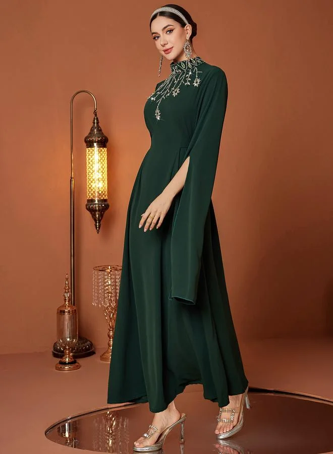 Take Two Take Two Embellished High Neck Cape Sleeve Maxi Dress