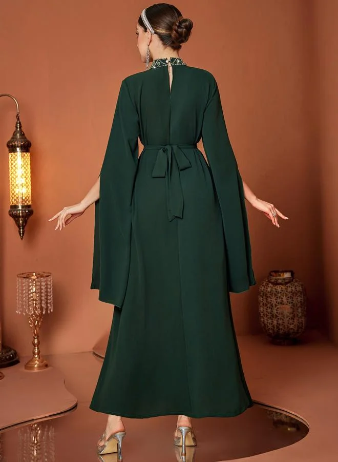 Take Two Take Two Embellished High Neck Cape Sleeve Maxi Dress