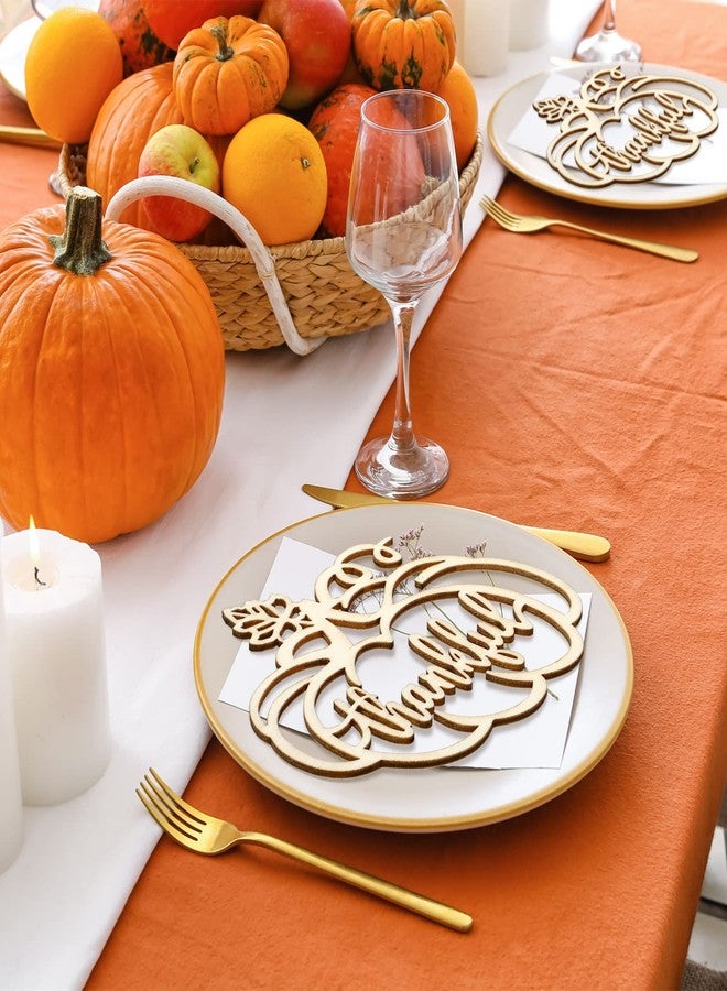 كويكاي مجموعة كويكاي من 12 قطعة من أطباق اليقطين الخشبية لتزيين عيد الشكر، لافتات خشبية مقطوعة تحمل عبارات شكر، بطاقات تعريفية، ديكور طاولة، أفكار لتزيين عيد الشكر، لافتة حروف ريفية - Image 5