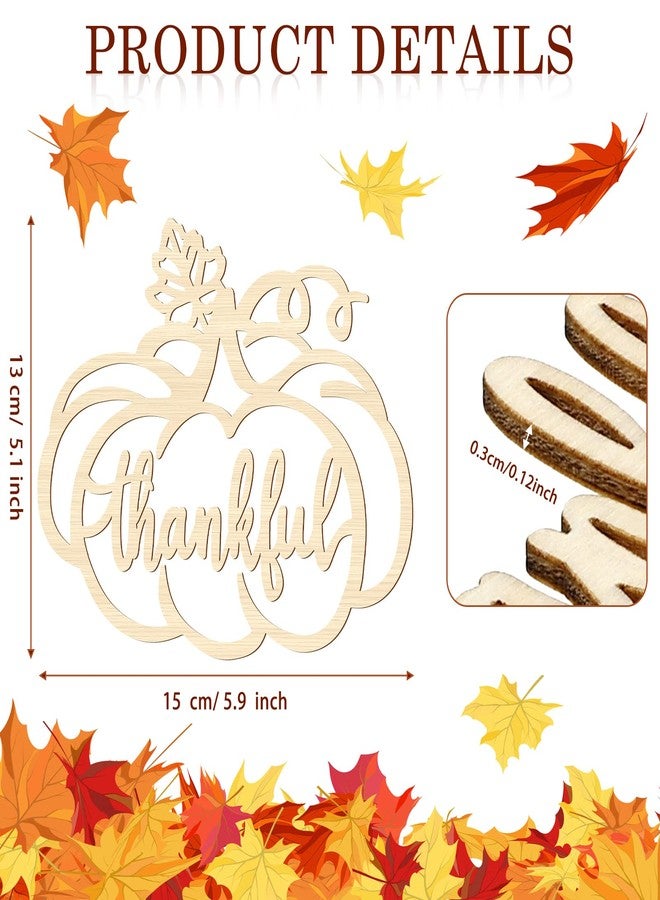 كويكاي مجموعة كويكاي من 12 قطعة من أطباق اليقطين الخشبية لتزيين عيد الشكر، لافتات خشبية مقطوعة تحمل عبارات شكر، بطاقات تعريفية، ديكور طاولة، أفكار لتزيين عيد الشكر، لافتة حروف ريفية - Image 2