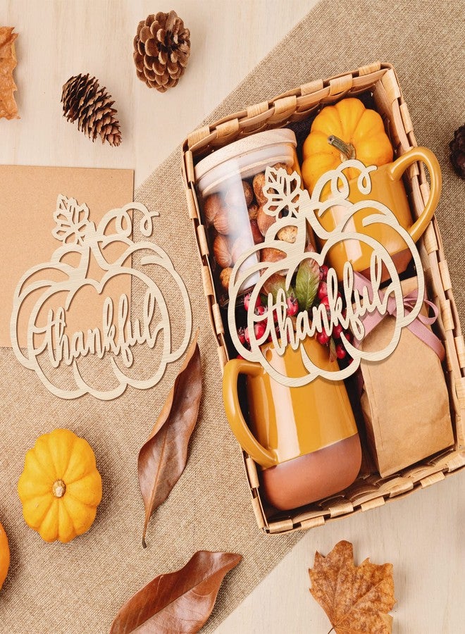 كويكاي مجموعة كويكاي من 12 قطعة من أطباق اليقطين الخشبية لتزيين عيد الشكر، لافتات خشبية مقطوعة تحمل عبارات شكر، بطاقات تعريفية، ديكور طاولة، أفكار لتزيين عيد الشكر، لافتة حروف ريفية - Image 4