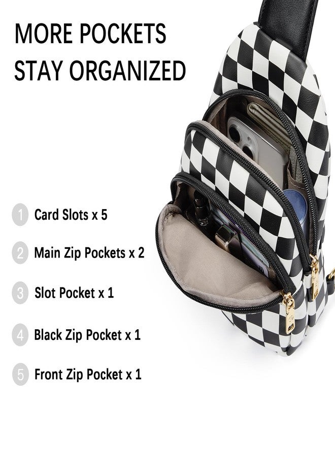 BOSTANTEN Small Sling Bag for Women Leather Crossbody Bags Fanny Pack Chest Bag for Travel, A-checkered Black, Checkered - Image 4