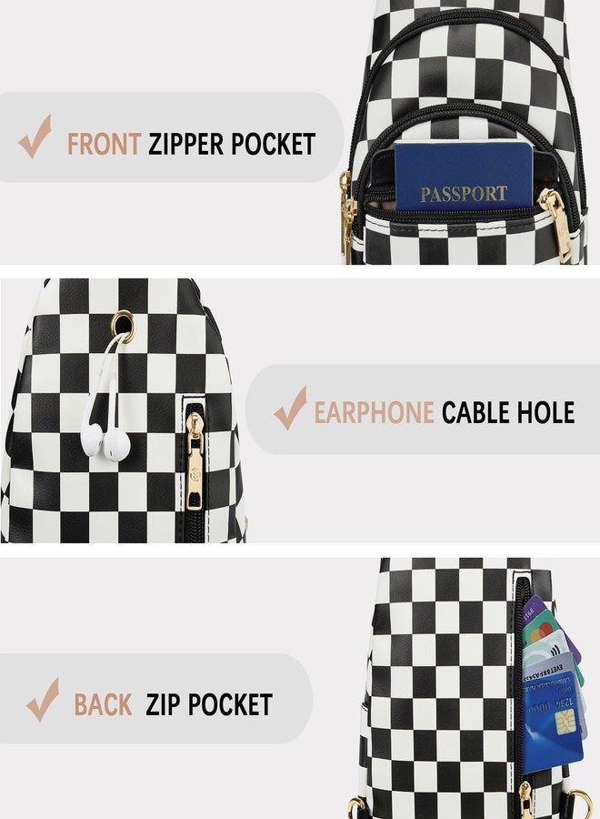 BOSTANTEN Small Sling Bag for Women Leather Crossbody Bags Fanny Pack Chest Bag for Travel, A-checkered Black, Checkered - Image 5