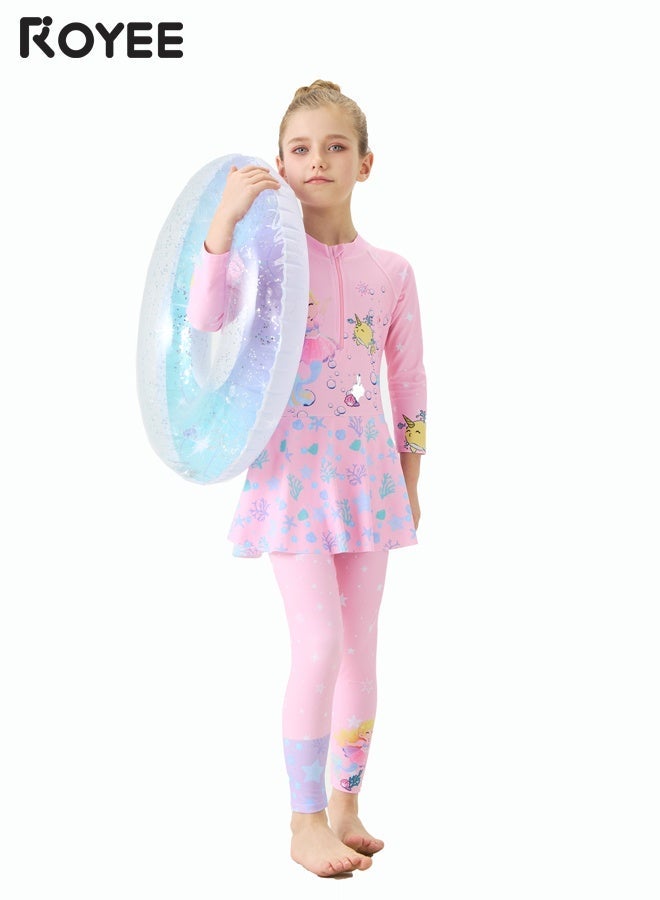 Royee Children's Mermaid Swimsuit， Long sleeved One Piece Sun Proof kids Swimwear With Swim Cap For Height 70-120cm Girls - Image 5