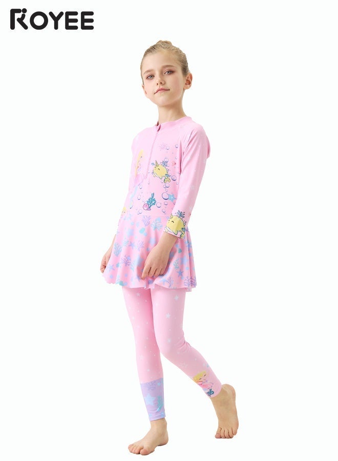 Royee Children's Mermaid Swimsuit， Long sleeved One Piece Sun Proof kids Swimwear With Swim Cap For Height 70-120cm Girls - Image 3