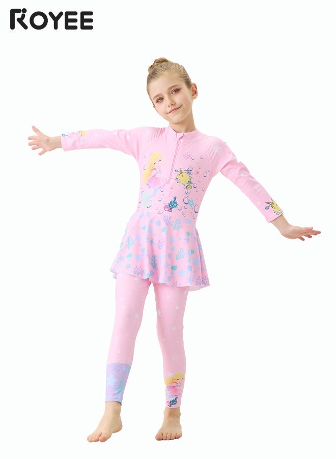 Royee Children's Mermaid Swimsuit， Long sleeved One Piece Sun Proof kids Swimwear With Swim Cap For Height 70-120cm Girls - Image 4