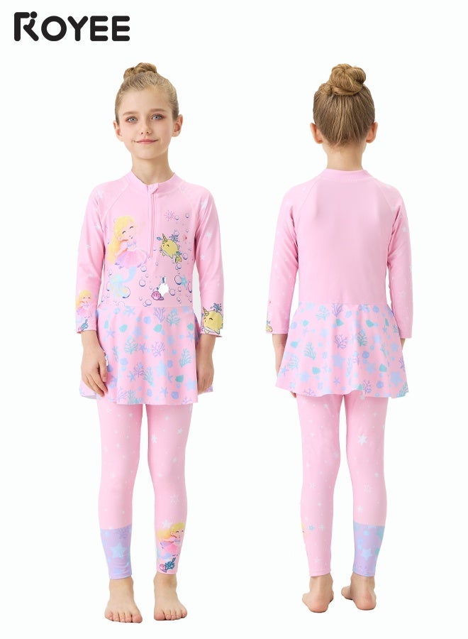 Royee Children's Mermaid Swimsuit， Long sleeved One Piece Sun Proof kids Swimwear With Swim Cap For Height 70-120cm Girls - Image 1