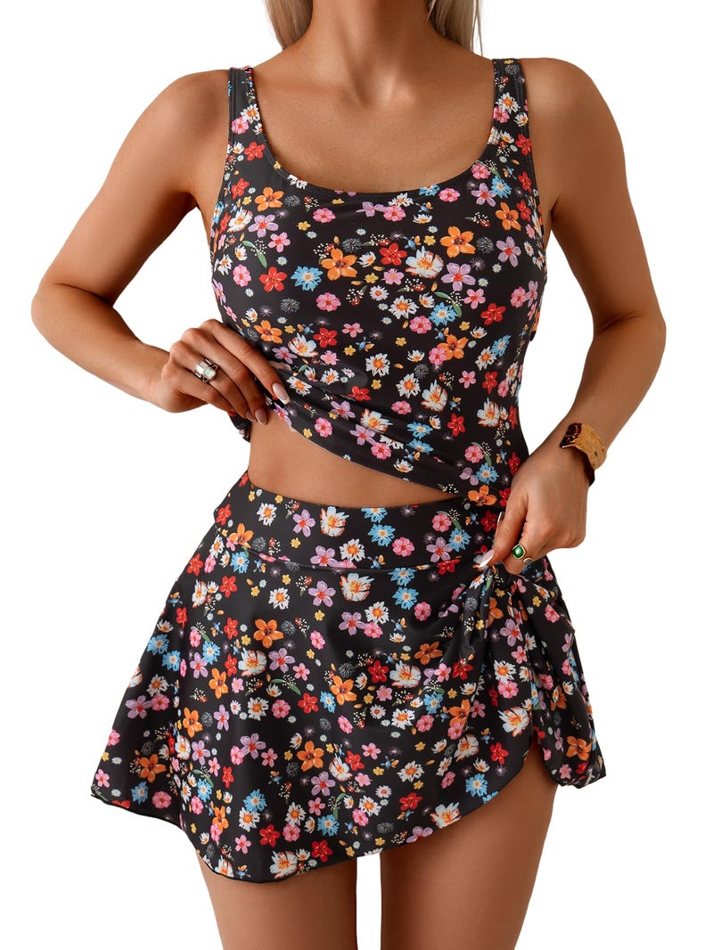 Eomenie Tankini Swimsuit for Women Tummy Control Two Piece Bathing Suit High Waisted Tank Top with Swim Skirt - Image 1