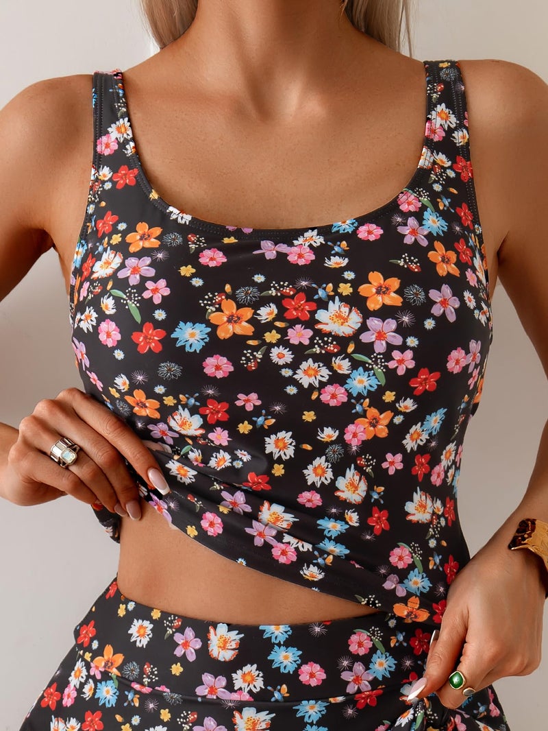 Eomenie Tankini Swimsuit for Women Tummy Control Two Piece Bathing Suit High Waisted Tank Top with Swim Skirt - Image 5
