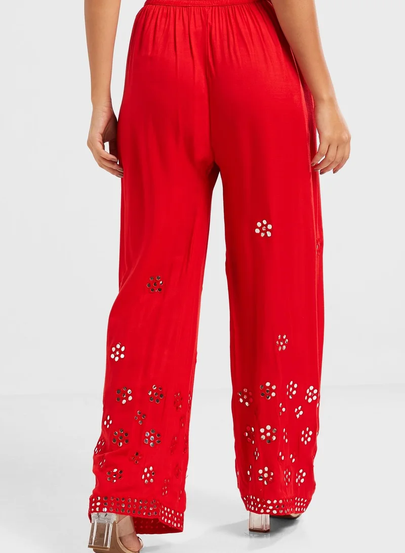kolaba Embroidered Foil Detail Palazzo