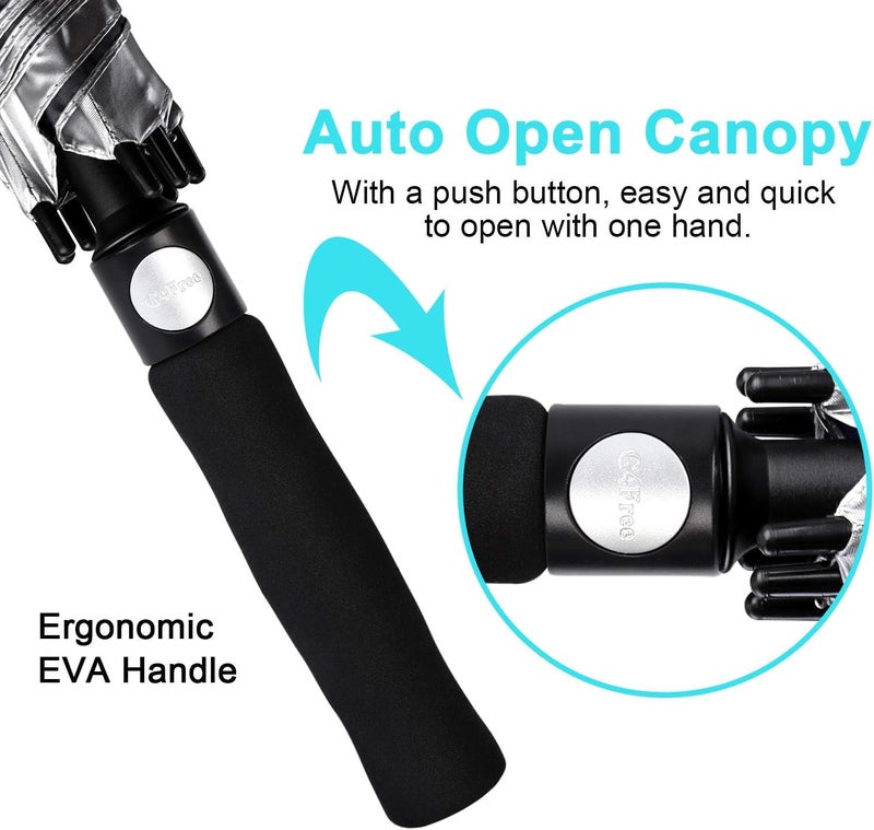 G4Free 68 Inch UV Protection Golf Umbrella Auto Open Vented Double Canopy Oversize Extra Large Windproof Sun Rain Umbrellas (Silver/Black) - Image 5