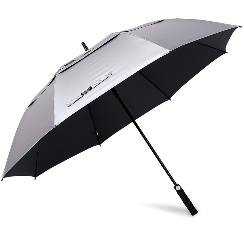 G4Free 68 Inch UV Protection Golf Umbrella Auto Open Vented Double Canopy Oversize Extra Large Windproof Sun Rain Umbrellas (Silver/Black) - Image 1