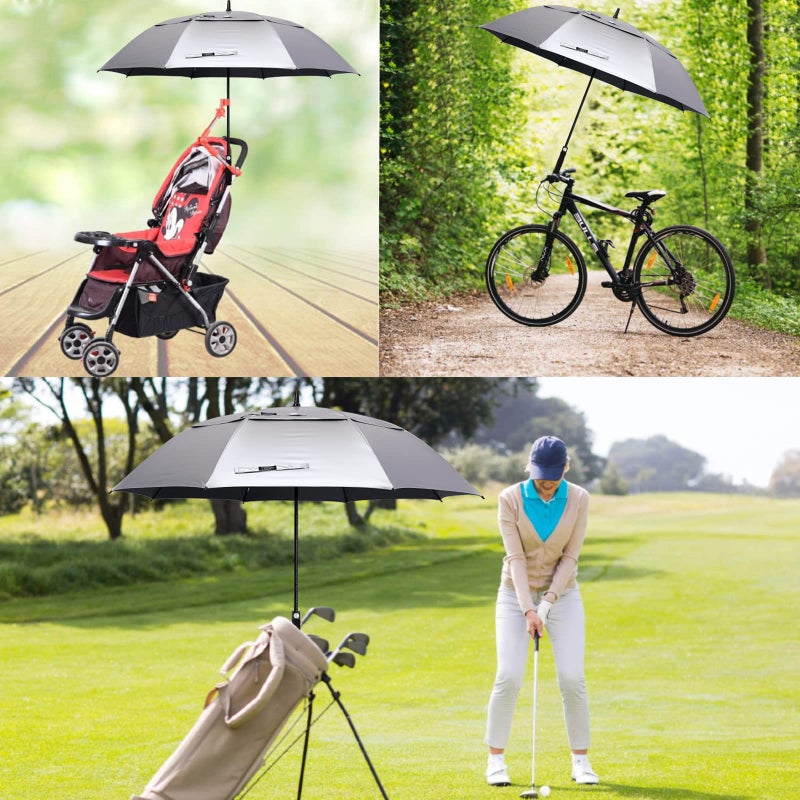 G4Free 68 Inch UV Protection Golf Umbrella Auto Open Vented Double Canopy Oversize Extra Large Windproof Sun Rain Umbrellas (Silver/Black) - Image 2