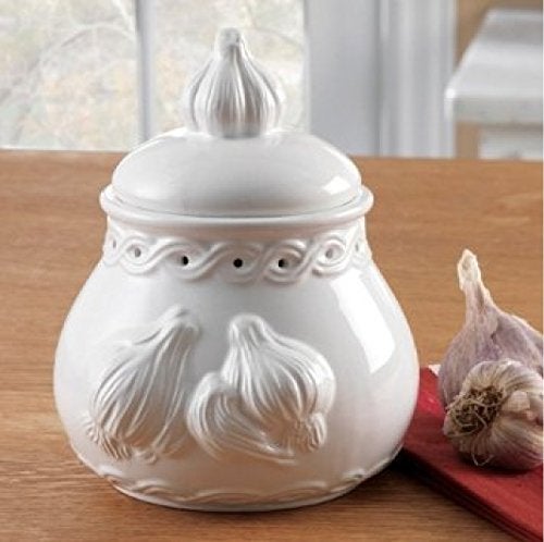 Norpro Deluxe Stoneware Garlic Keeper, Measures 7"x 5" x 5.5" White Color (1-Pack) - Image 2