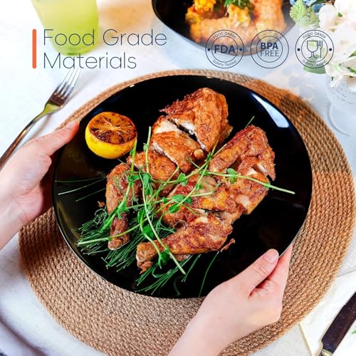 Incrizma 27 cm Dinner Plate Set of 6, Lightweight Round Opal Tempered Glass Break and Chip Resistant stackble Black Dinnerware Plates, Dishwasher and Microwave Safe (27 cm) - Image 5