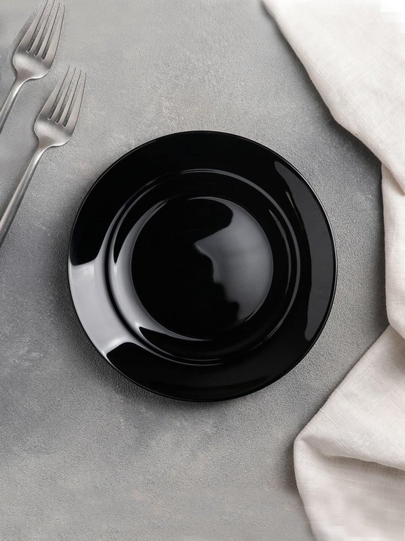 Incrizma 27 cm Dinner Plate Set of 6, Lightweight Round Opal Tempered Glass Break and Chip Resistant stackble Black Dinnerware Plates, Dishwasher and Microwave Safe (27 cm) - Image 1