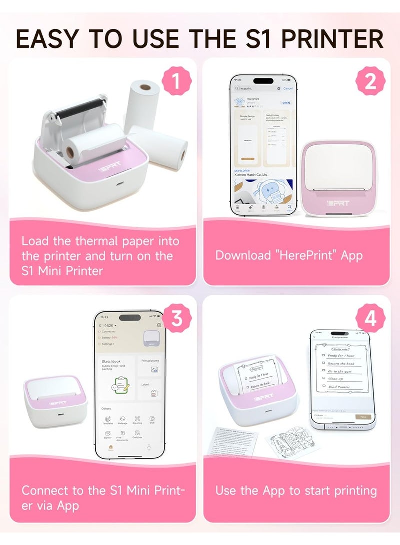 iDPRT Portable Sticker Maker Machine with 1 Roll Sticker Paper, Mini Printer Efficiently and Quickly, Thermal Printer for Study Notes, Pictures, DIY, Label, Free App with Multiple Templates, Pinkcolor - Image 3