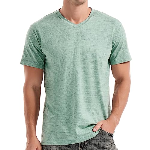 KLIEGOU Men's V Neck T Shirts - Casual Stylish Fitted Tees for Men Light Green-Grey M - Image 1