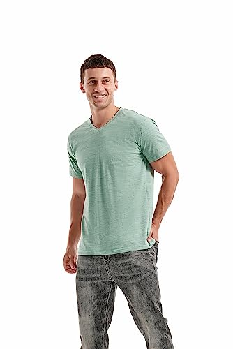 KLIEGOU Men's V Neck T Shirts - Casual Stylish Fitted Tees for Men Light Green-Grey M - Image 5