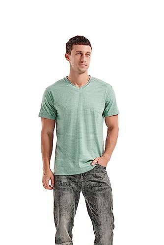 KLIEGOU Men's V Neck T Shirts - Casual Stylish Fitted Tees for Men Light Green-Grey M - Image 2