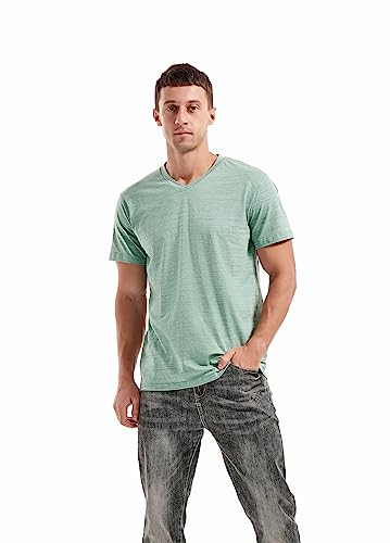 KLIEGOU Men's V Neck T Shirts - Casual Stylish Fitted Tees for Men Light Green-Grey M - Image 3