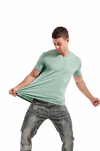KLIEGOU Men's V Neck T Shirts - Casual Stylish Fitted Tees for Men Light Green-Grey M - Image 4