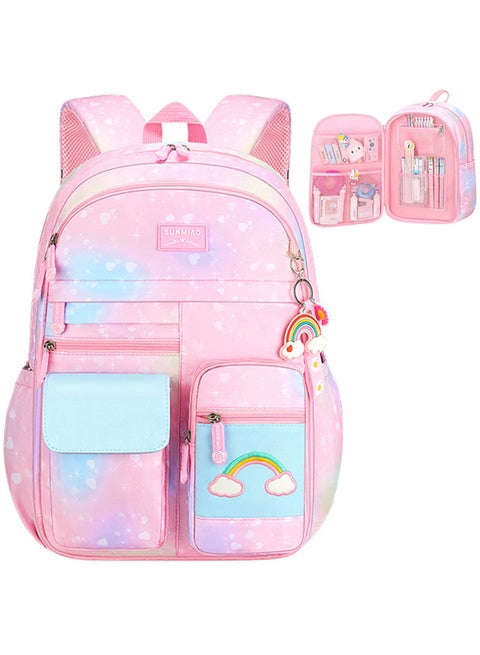 كوكيجو حقيبة ظهر للبنات الصغيرات ، كتب للمراهقات حقائب مدرسية للمرحلة الابتدائية لطيفة للطلاب الصغار خفيفة الوزن مقاومة للماء للاطفال (بينك) زهري