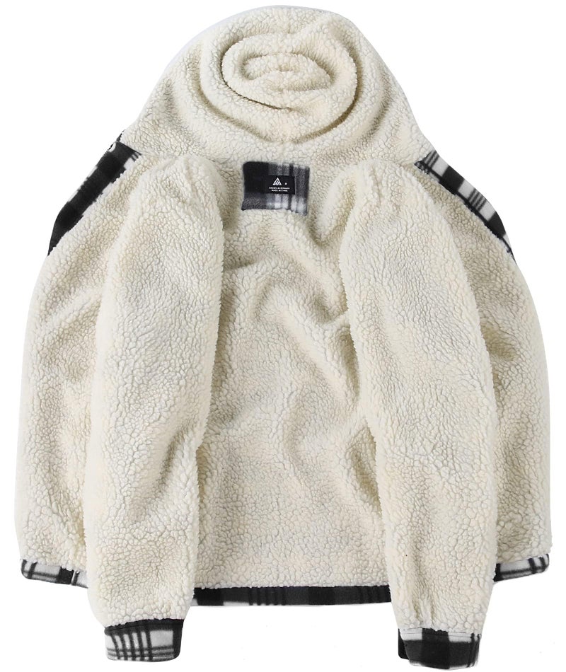 SCODI Men's Flannel Shirt Jacket Fleece Sherpa Lined Plaid Jackets Coat Full Zip Up Hoodie Winter Outwear Black White X-Large - Image 3