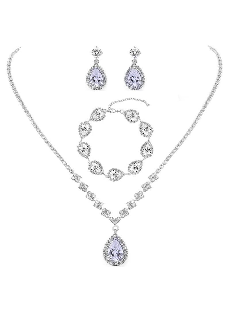 Suntown طقم قلادة وأقراط كريستالية للعروس - مجوهرات زفاف فاخرة مع قلادة تشوكر مرصعة بالأحجار الكريمة، طقم مجوهرات للحفلات والنساء والعروسات - Image 1