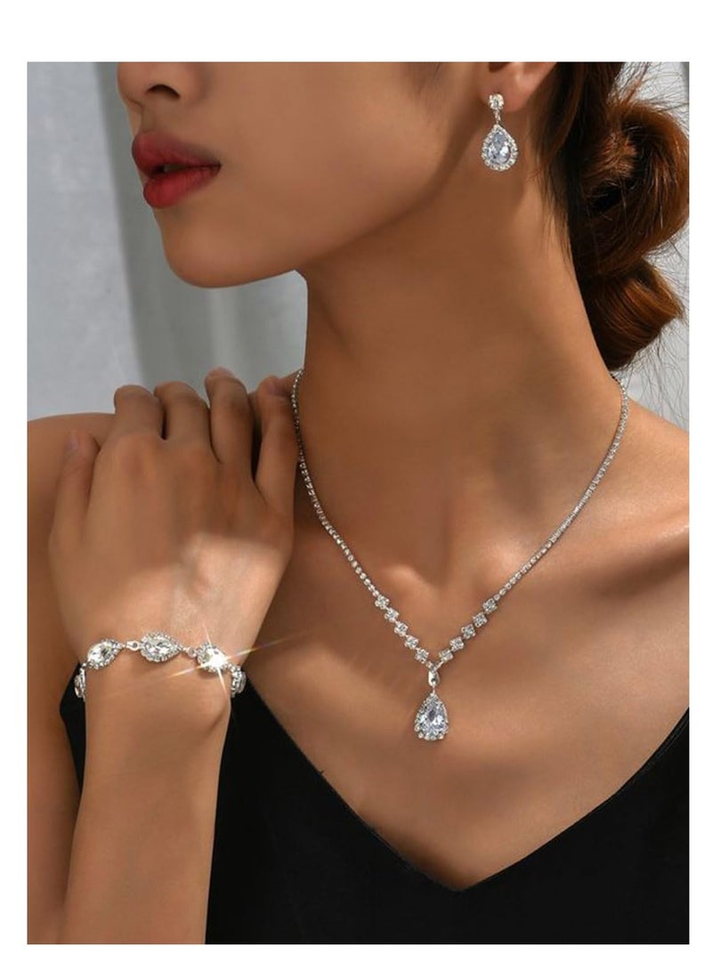 Suntown طقم قلادة وأقراط كريستالية للعروس - مجوهرات زفاف فاخرة مع قلادة تشوكر مرصعة بالأحجار الكريمة، طقم مجوهرات للحفلات والنساء والعروسات - Image 2