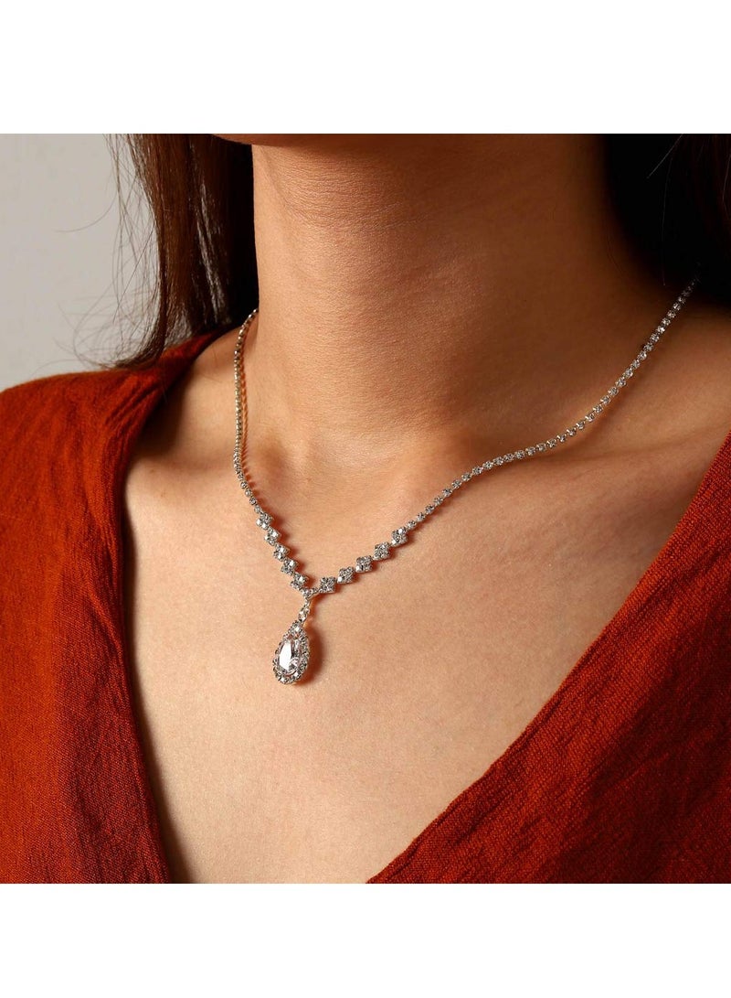 Suntown طقم قلادة وأقراط كريستالية للعروس - مجوهرات زفاف فاخرة مع قلادة تشوكر مرصعة بالأحجار الكريمة، طقم مجوهرات للحفلات والنساء والعروسات - Image 3