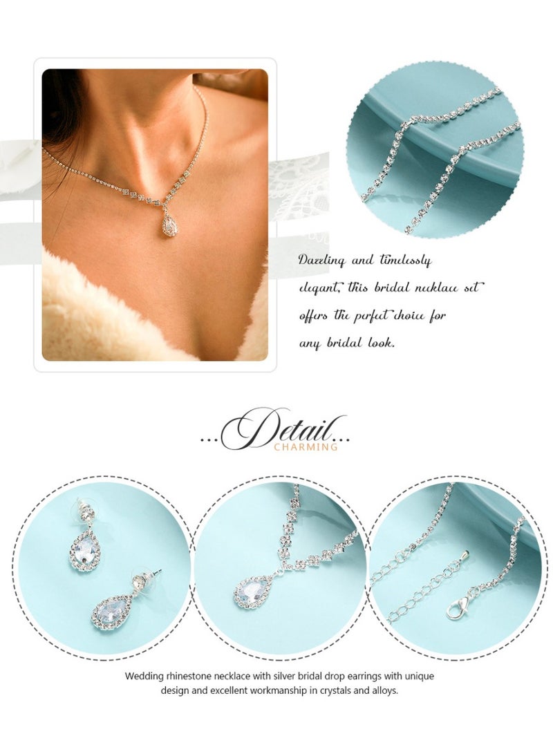 Suntown طقم قلادة وأقراط كريستالية للعروس - مجوهرات زفاف فاخرة مع قلادة تشوكر مرصعة بالأحجار الكريمة، طقم مجوهرات للحفلات والنساء والعروسات - Image 5