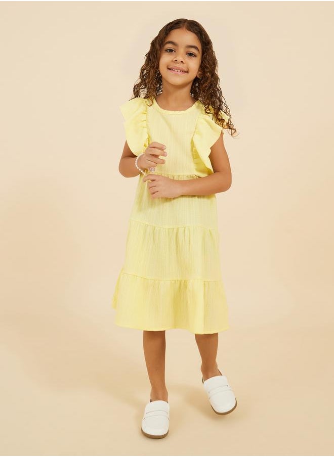 Styli Textured Ruffle Trim Tiered Dress  - Image 1
