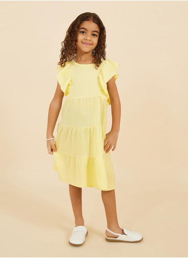 Styli Textured Ruffle Trim Tiered Dress  - Image 2