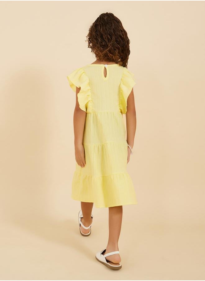 Styli Textured Ruffle Trim Tiered Dress  - Image 5
