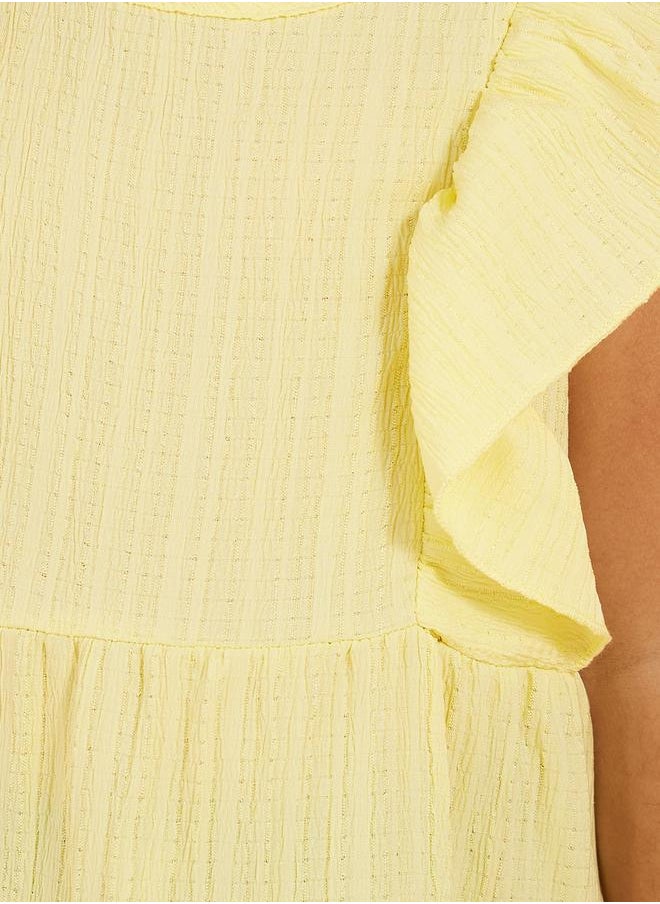 Styli Textured Ruffle Trim Tiered Dress  - Image 4