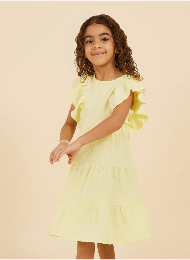 Styli Textured Ruffle Trim Tiered Dress  - Image 3
