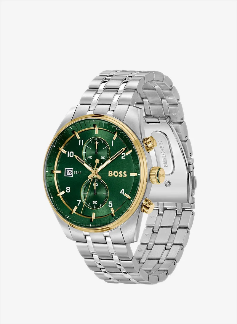 BOSS  Calendar Skytraveller Collection Chronograph Quartz Watch For Men With Silver Stainless Steel Bracelet - 1514195 for Men | Best Price UAE