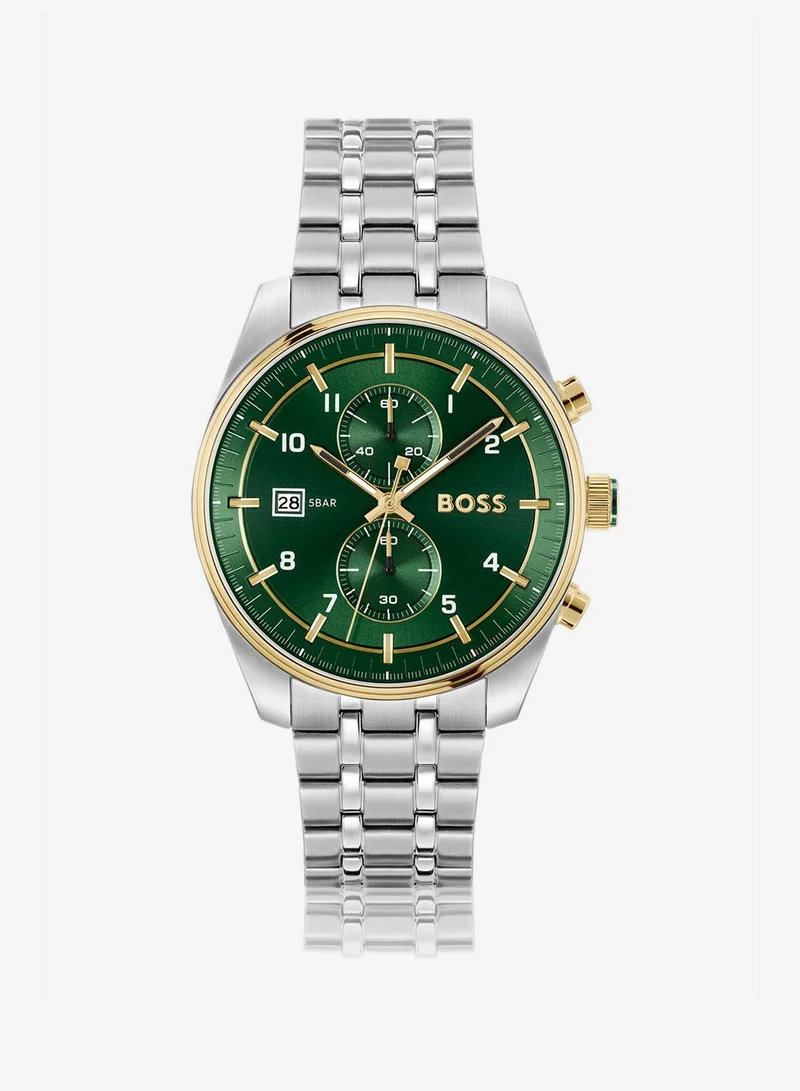 BOSS Calendar Skytraveller Collection Chronograph Quartz Watch For Men With Silver Stainless Steel Bracelet - 1514195